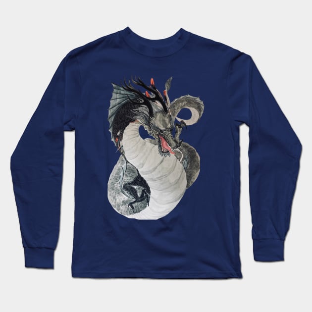 Chinese Black Dragon God Long Sleeve T-Shirt by MaknArt